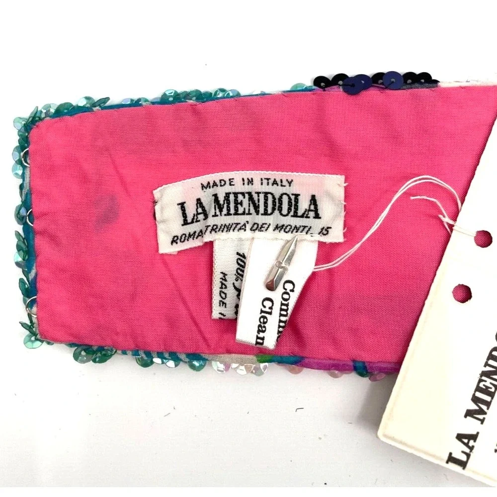 Vintage La Mendola Agosto Mod Art Hand Beaded Multicolor Pure Silk Chiffon Belt